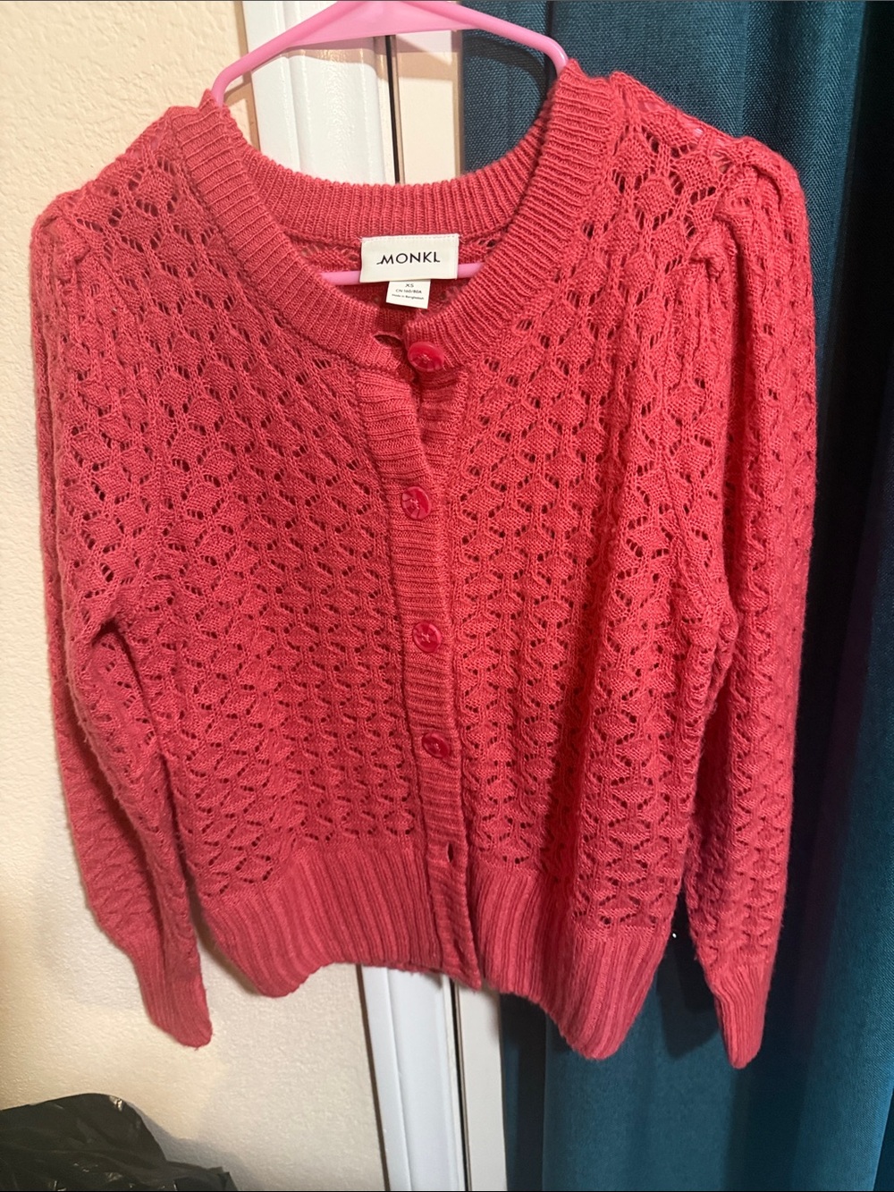 Monki Coral Eyelet Knit Cardigan - Pink